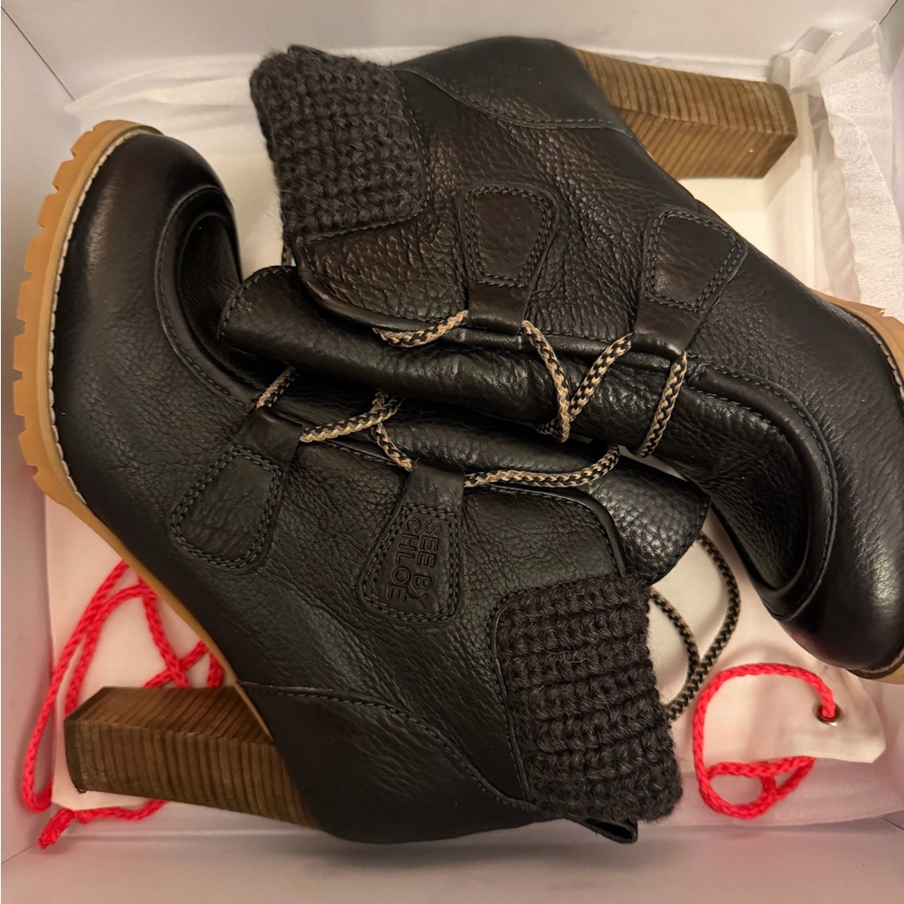 See by Chloe Brown Leather Lace Up Ankle